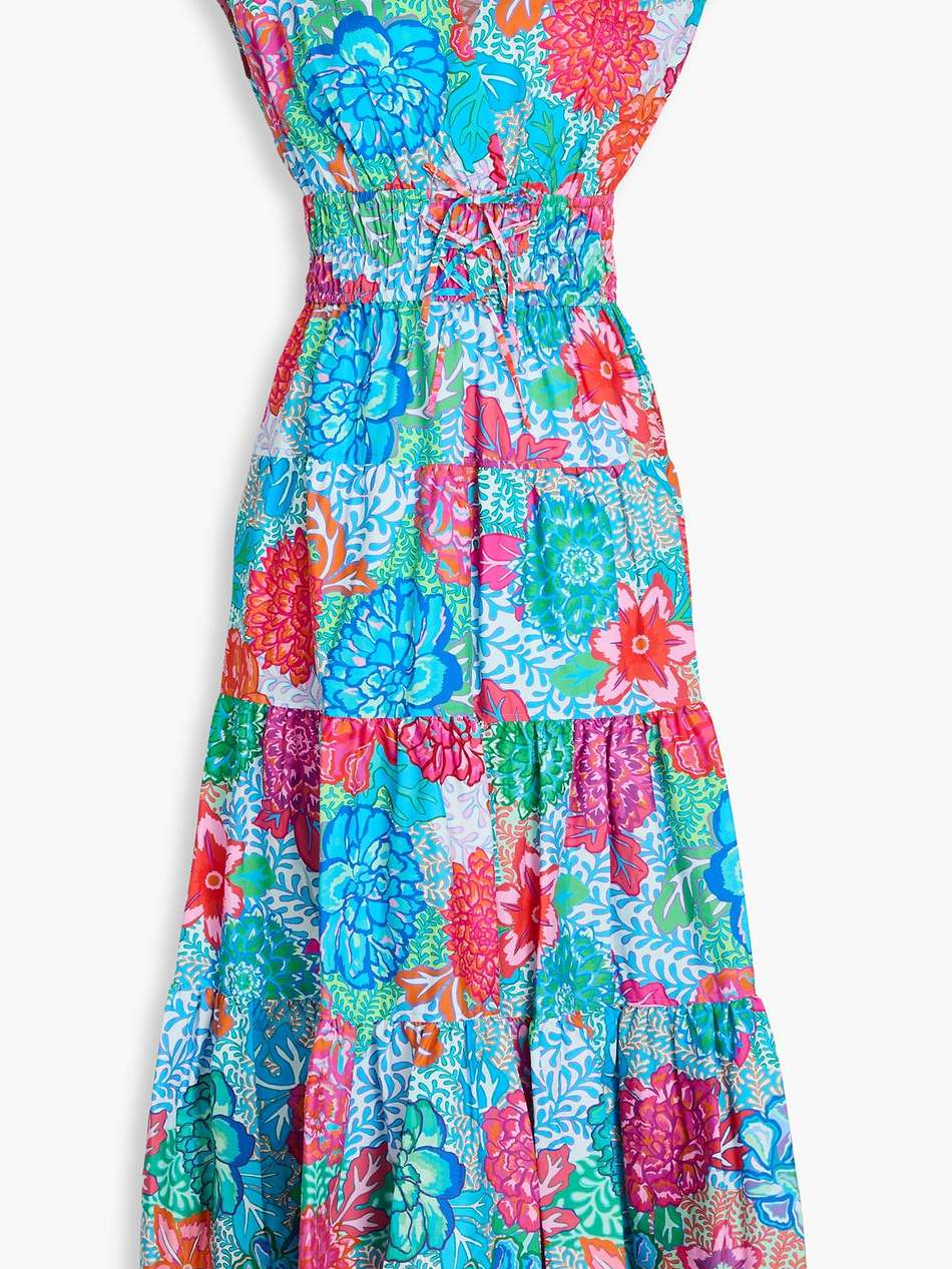 fatima tiered floral-print stretch-cotton poplin midi dress