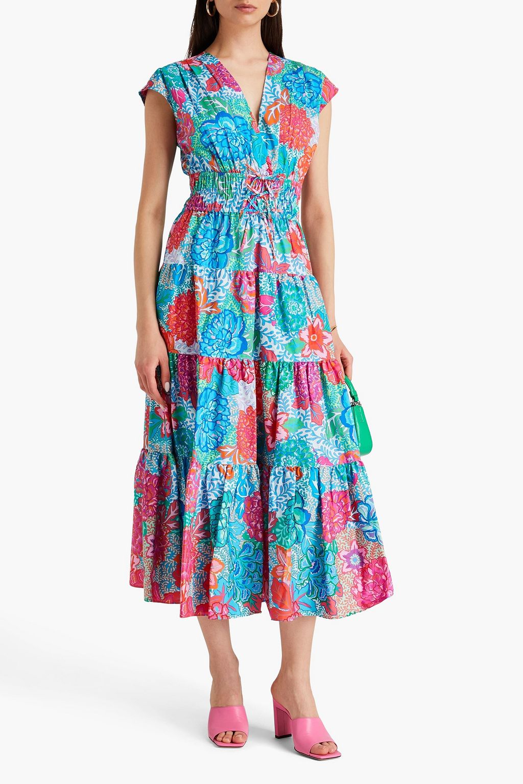 DEREK LAM 10 CROSBY Fatima tiered floral-print stretch-cotton poplin midi dress