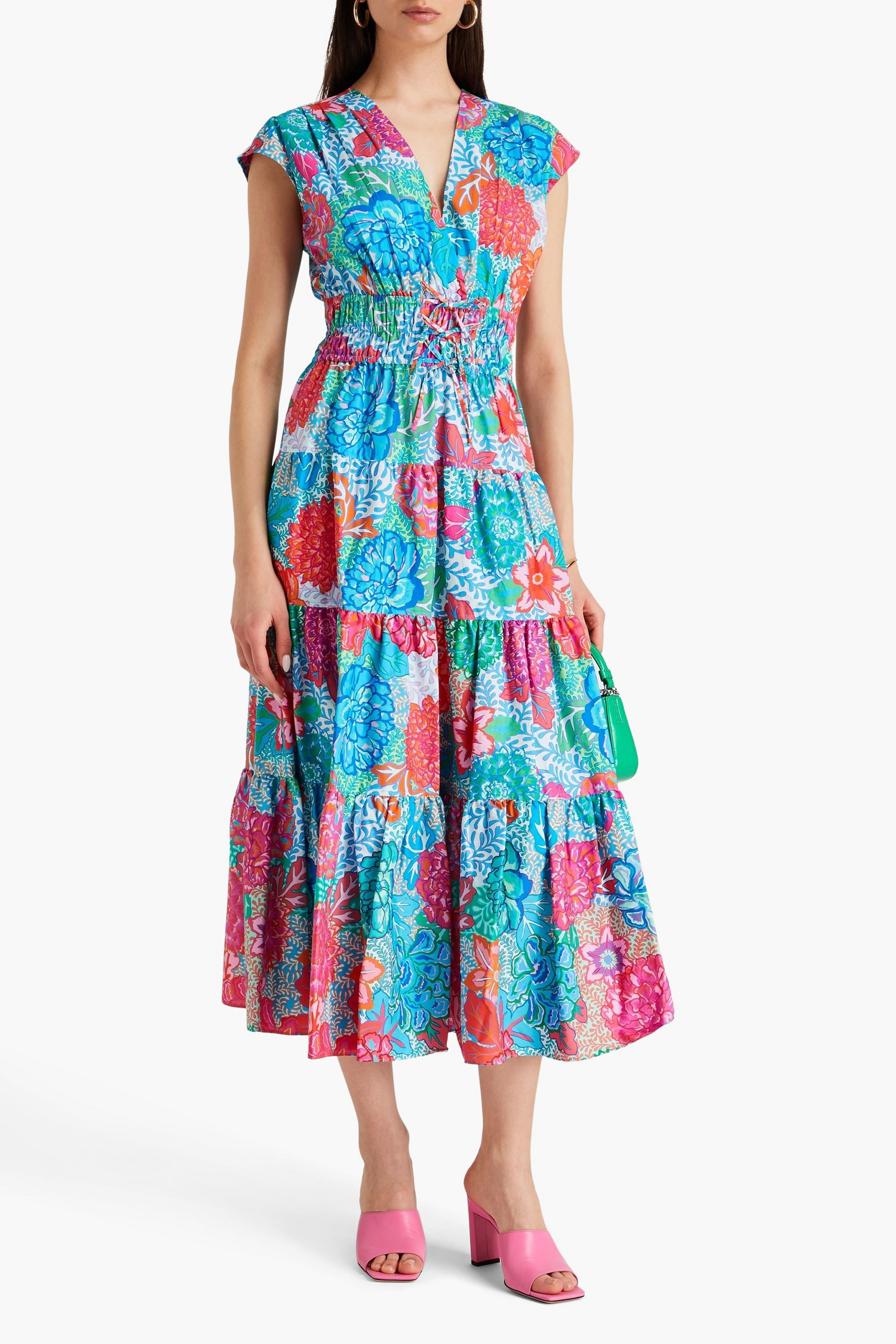 DEREK LAM 10 CROSBY Fatima tiered floral-print stretch-cotton poplin midi dress