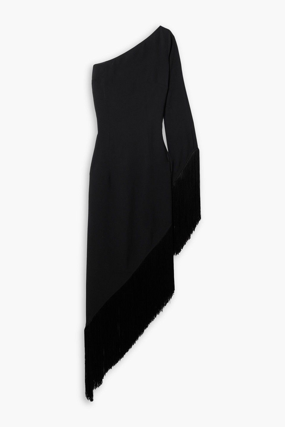 Shop Taller Marmo Aventador One-sleeve Asymmetric Fringed Crepe Dress In Black