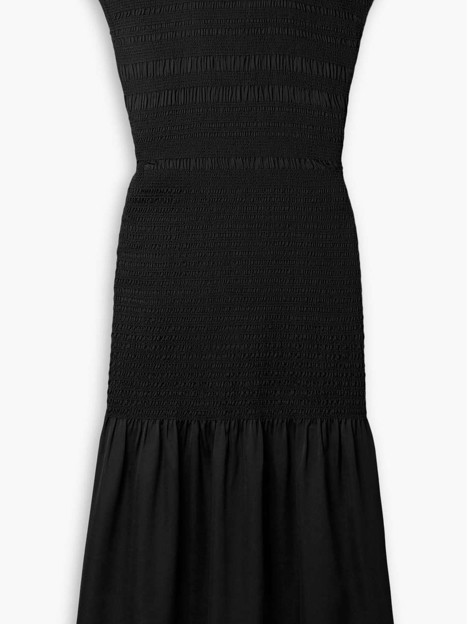 shirred crepe midi dress