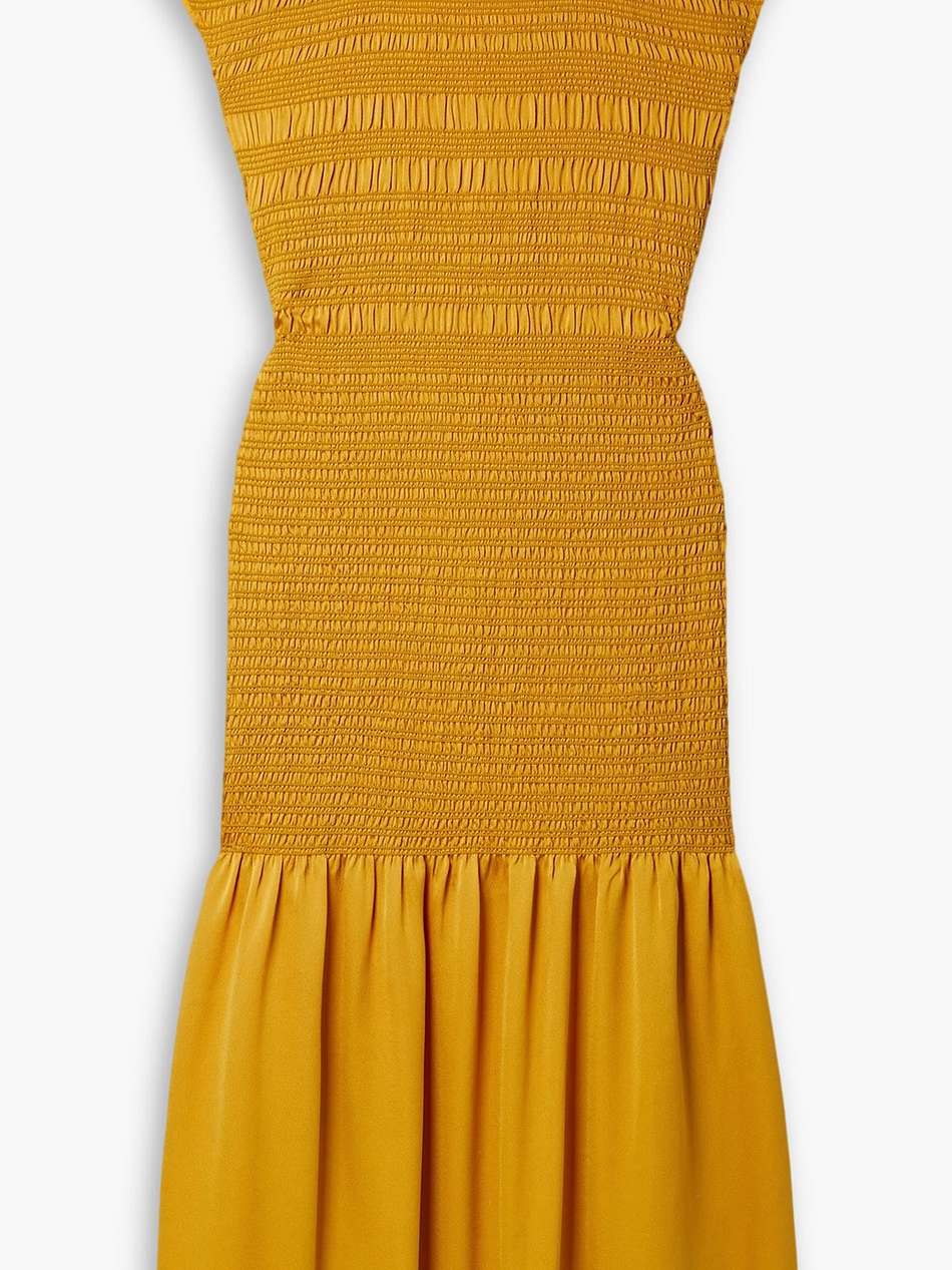 shirred crepe midi dress