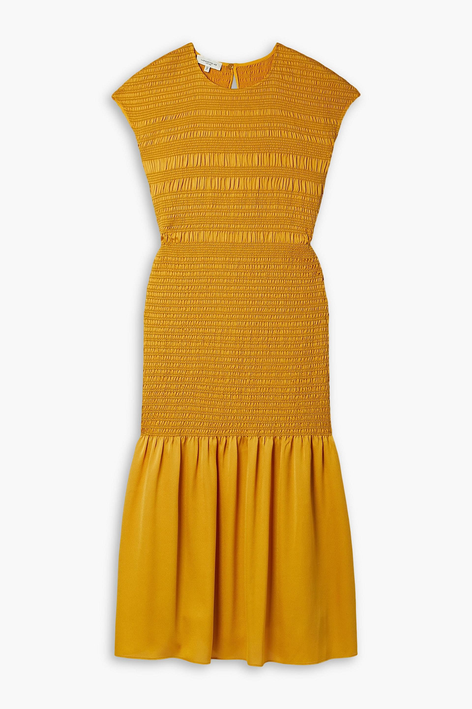 Lafayette 148 Shirred Crepe Midi Dress In Saffron