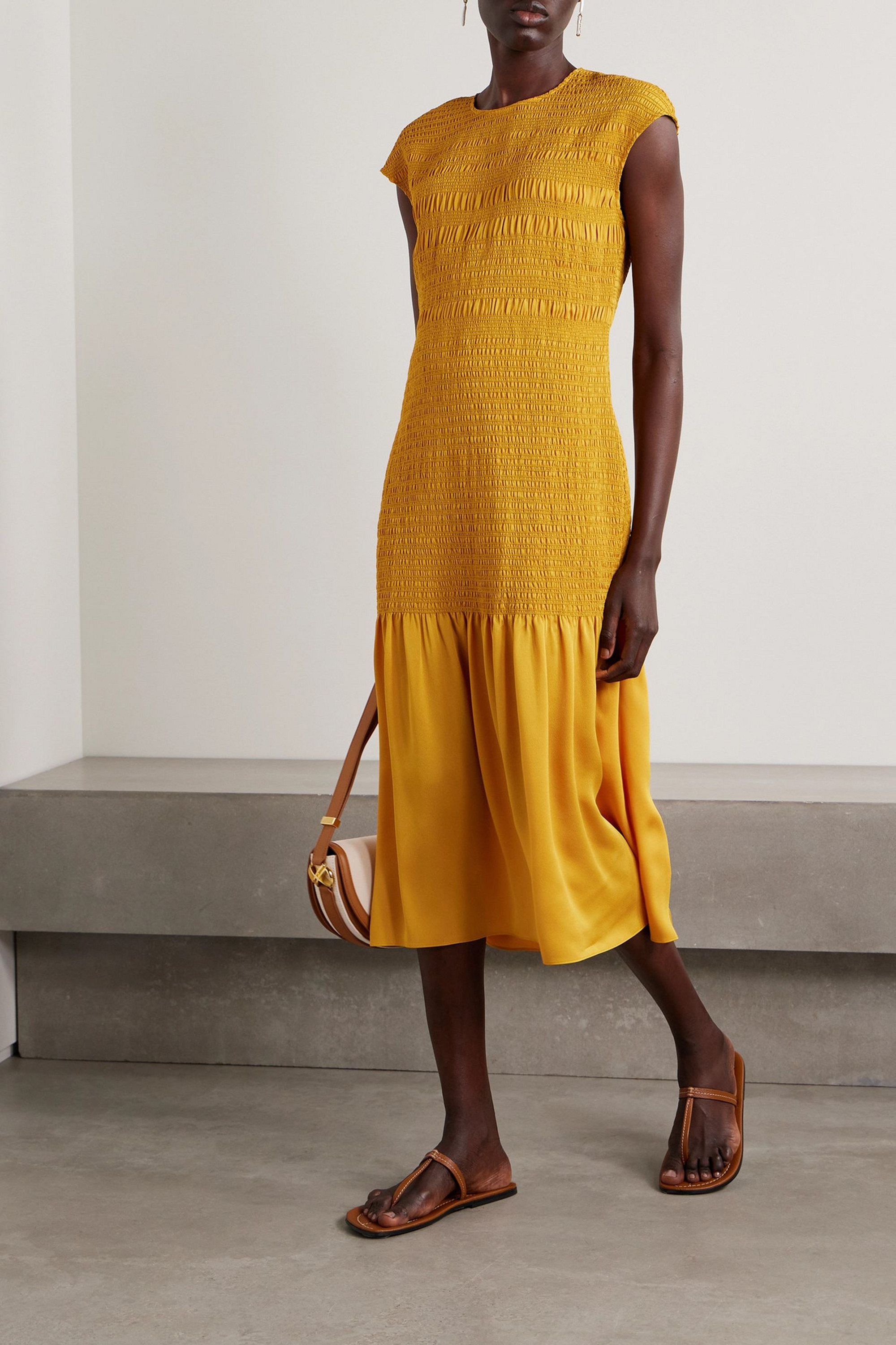 LAFAYETTE 148 Shirred crepe midi dress
