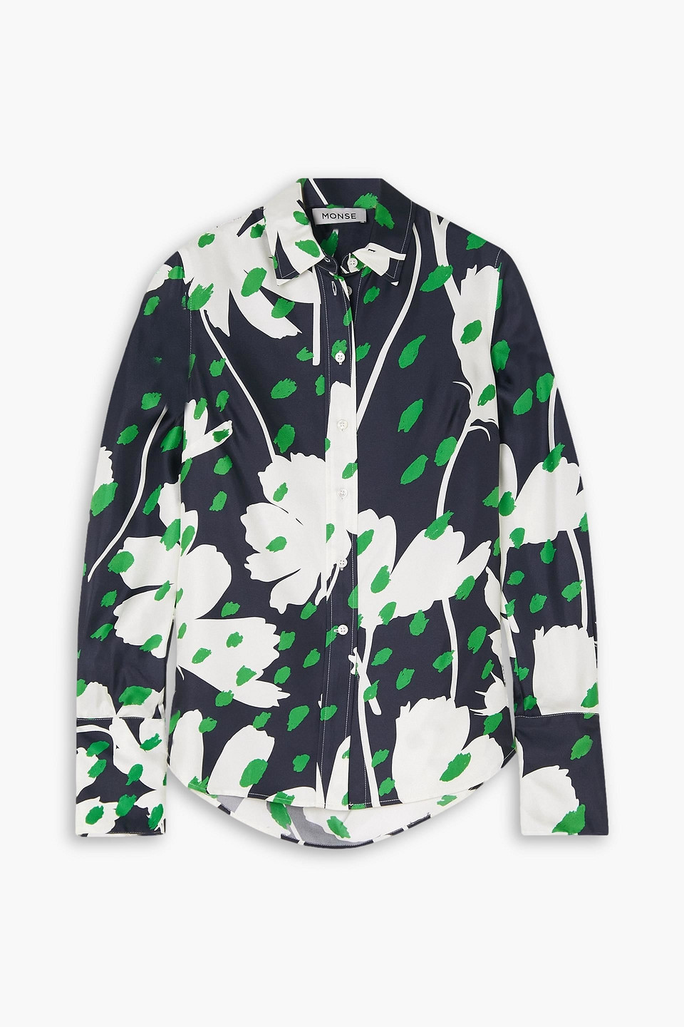 Monse Cutout Tie-detailed Draped Floral-print Silk-twill Shirt In Navy