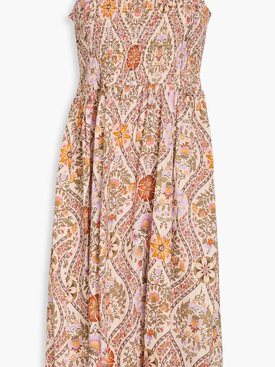 madani shirred printed linen-blend dress