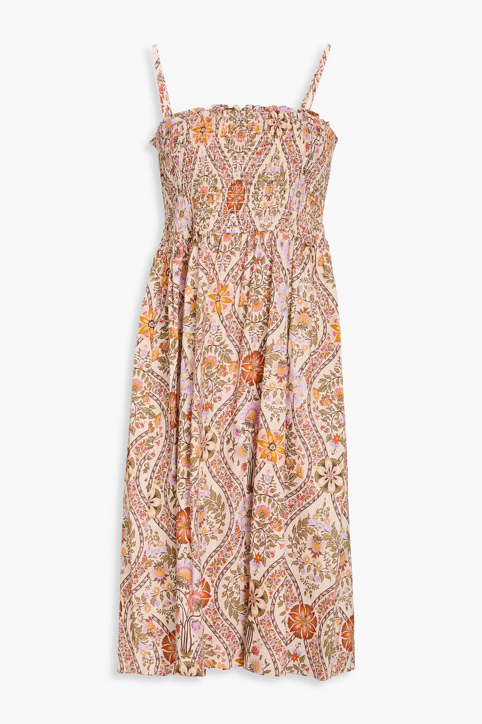 Derek Lam 10 Crosby Madani Shirred Printed Linen-blend Dress In Beige