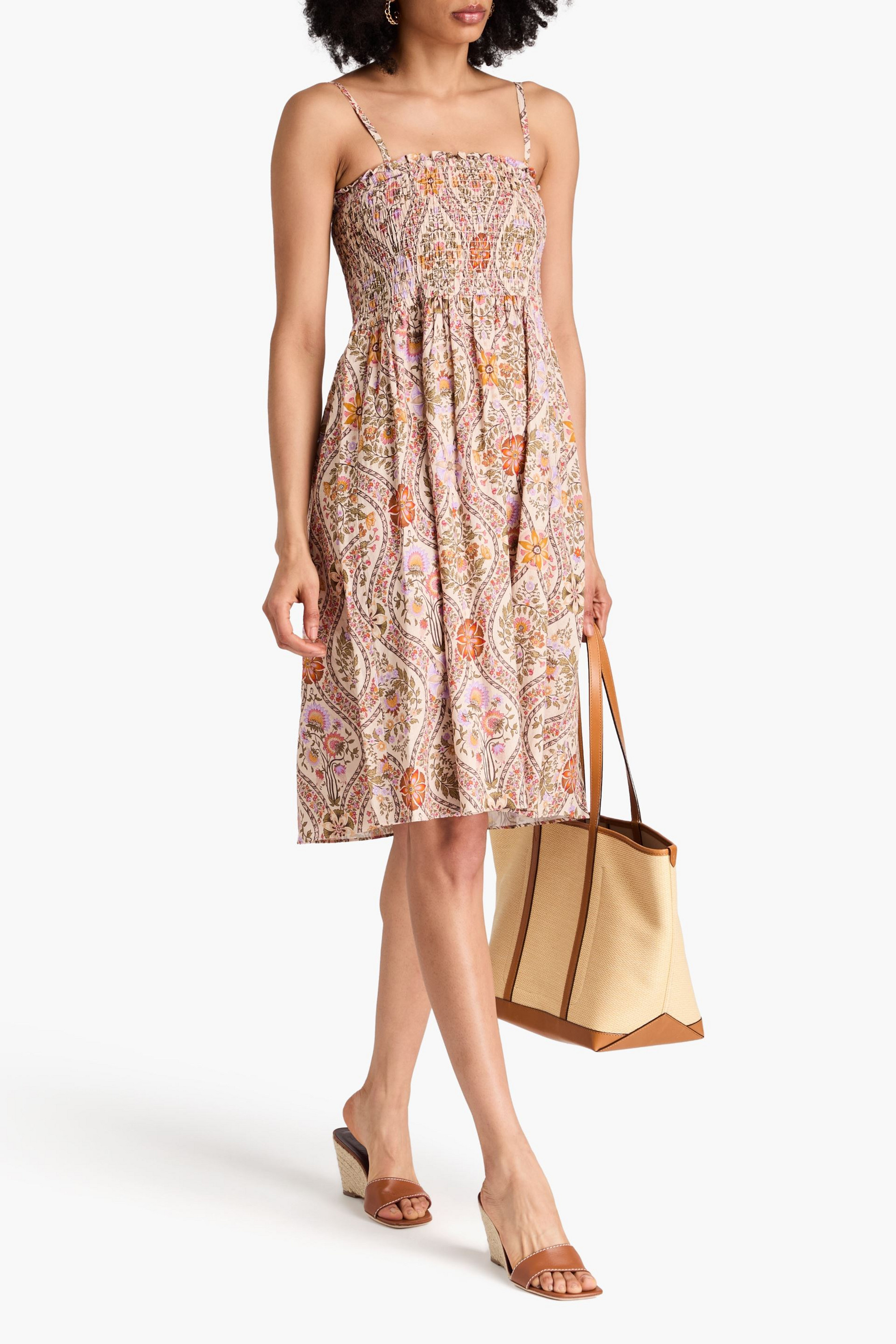 DEREK LAM 10 CROSBY Madani shirred printed linen-blend dress