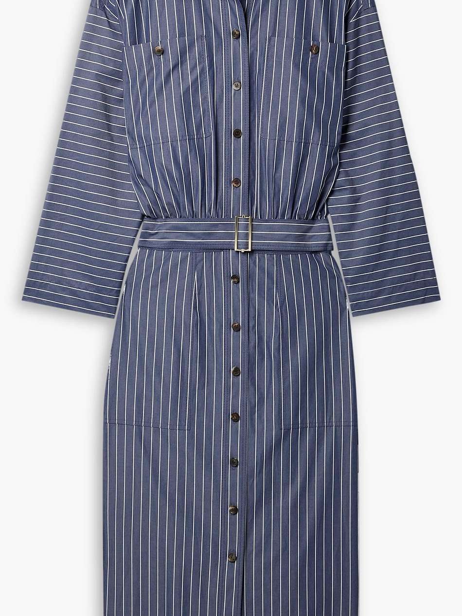 belted striped cotton-poplin midi shirt dress