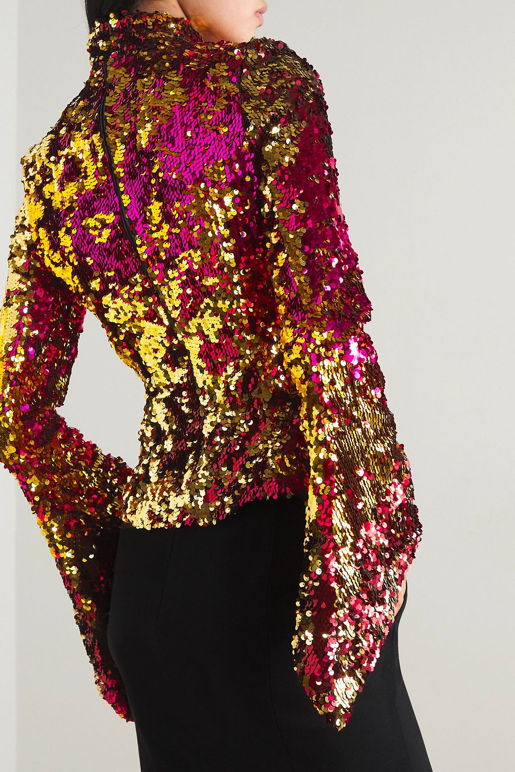 HALPERN Sequined tulle turtleneck top