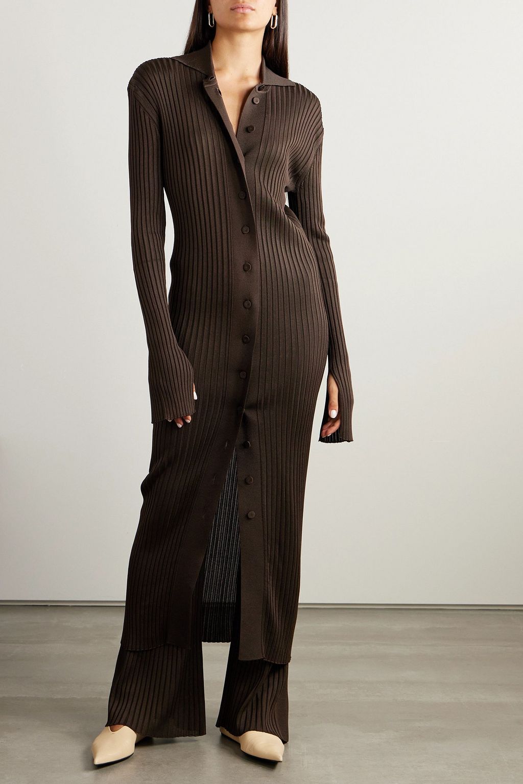 JIL SANDER Ribbed-knit midi dress | THE OUTNET JIL SANDER Ribbed-knit midi dress | THE OUTNET