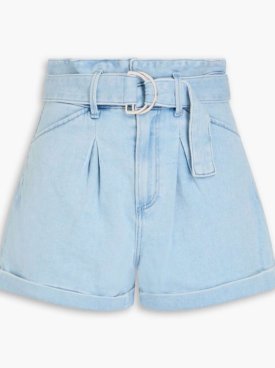 carly belted pleated denim shorts