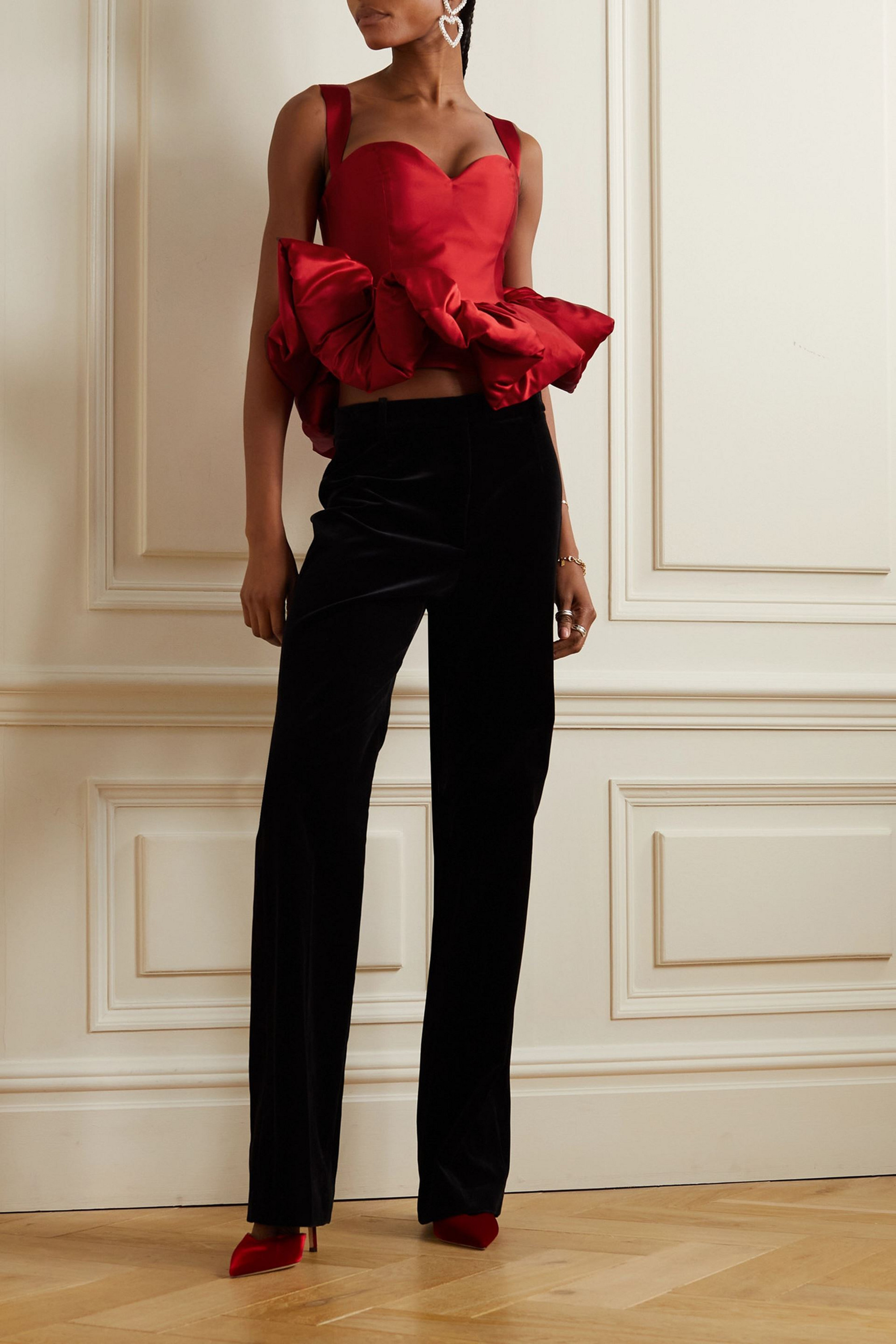 Miss Sohee Duchesse silk-blend satin peplum top