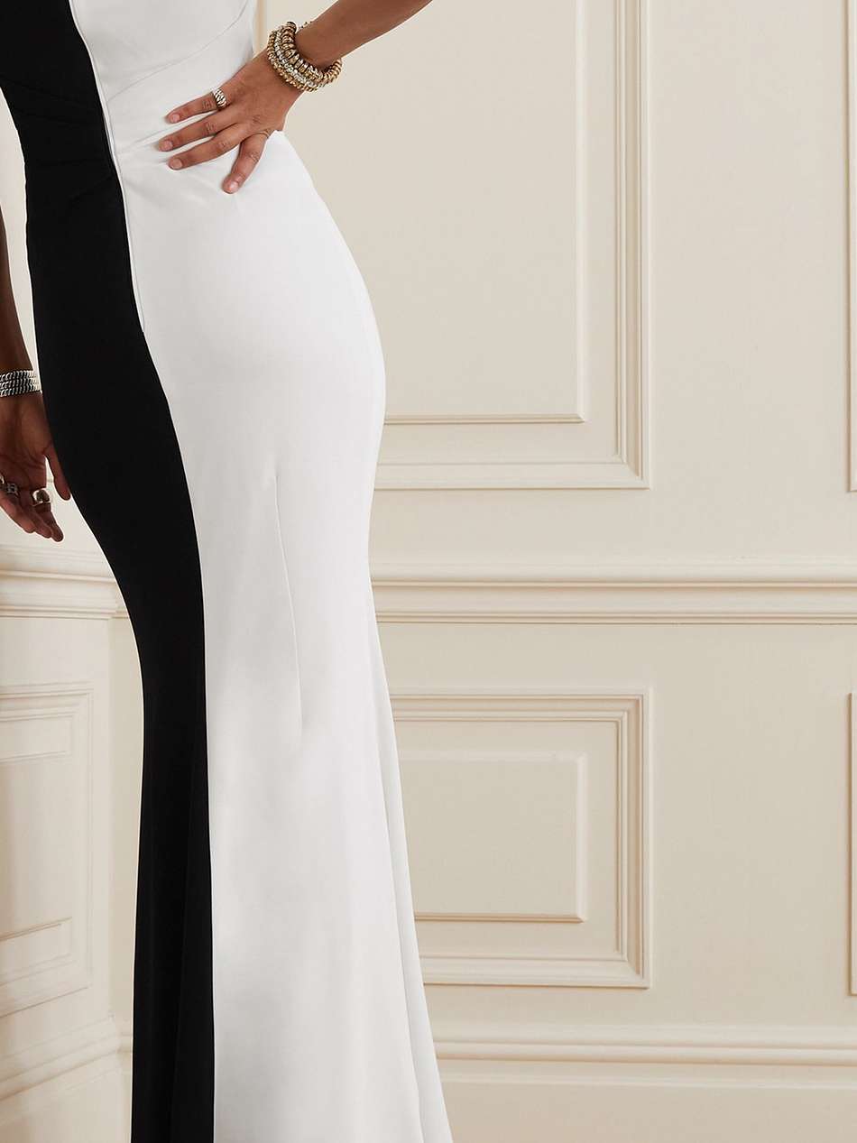 asymmetric two-tone crepe gown