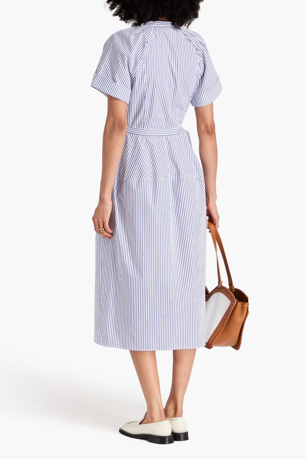 DEREK LAM 10 CROSBY 스트라이프 코튼 포플린 미디 셔츠 드레스