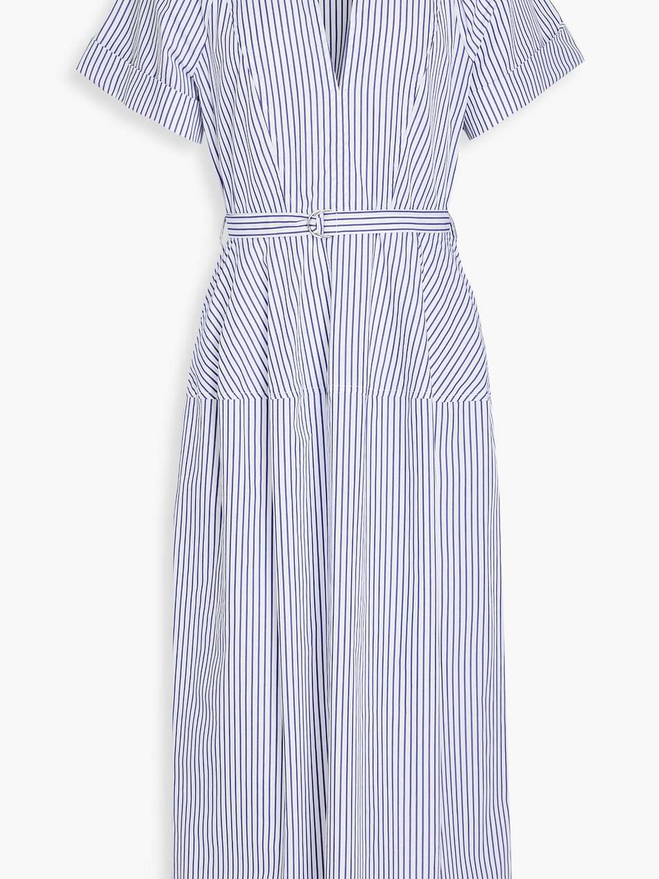 striped cotton-poplin midi shirt dress