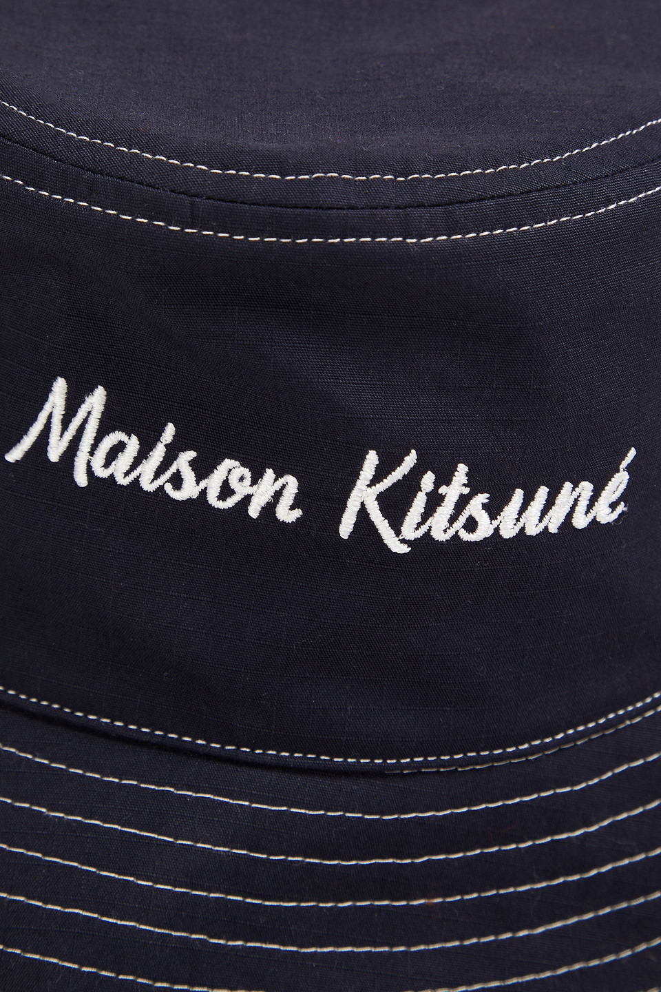 Shop Maison Kitsuné Embroidered Ripstop Bucket Hat In Midnight Blue