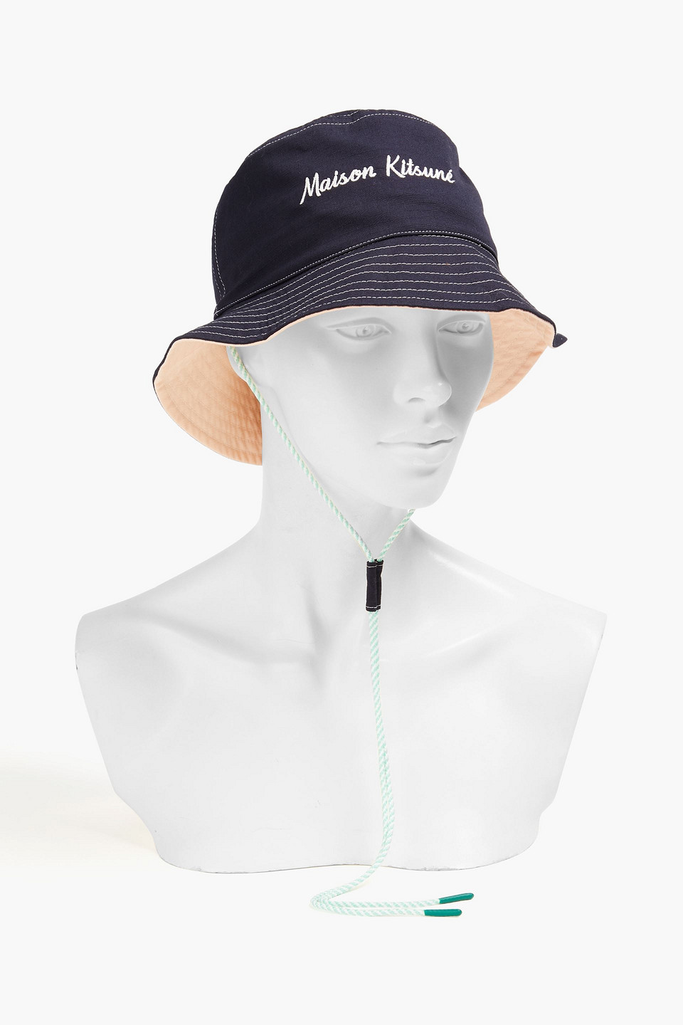 Shop Maison Kitsuné Embroidered Ripstop Bucket Hat In Midnight Blue