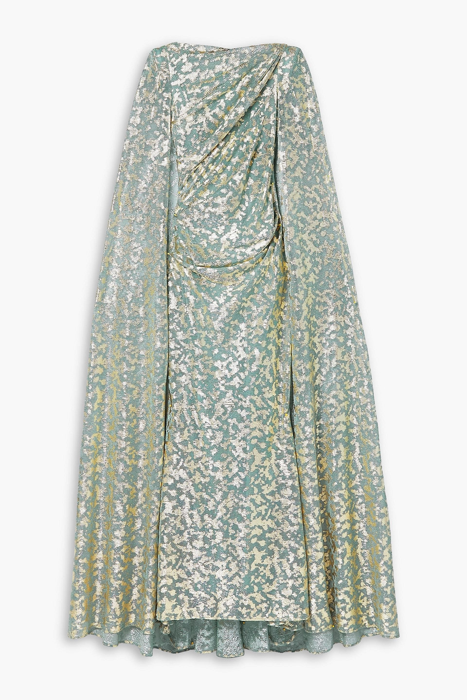 Talbot Runhof Cape-effect Metallic Voile Gown In Grey Green
