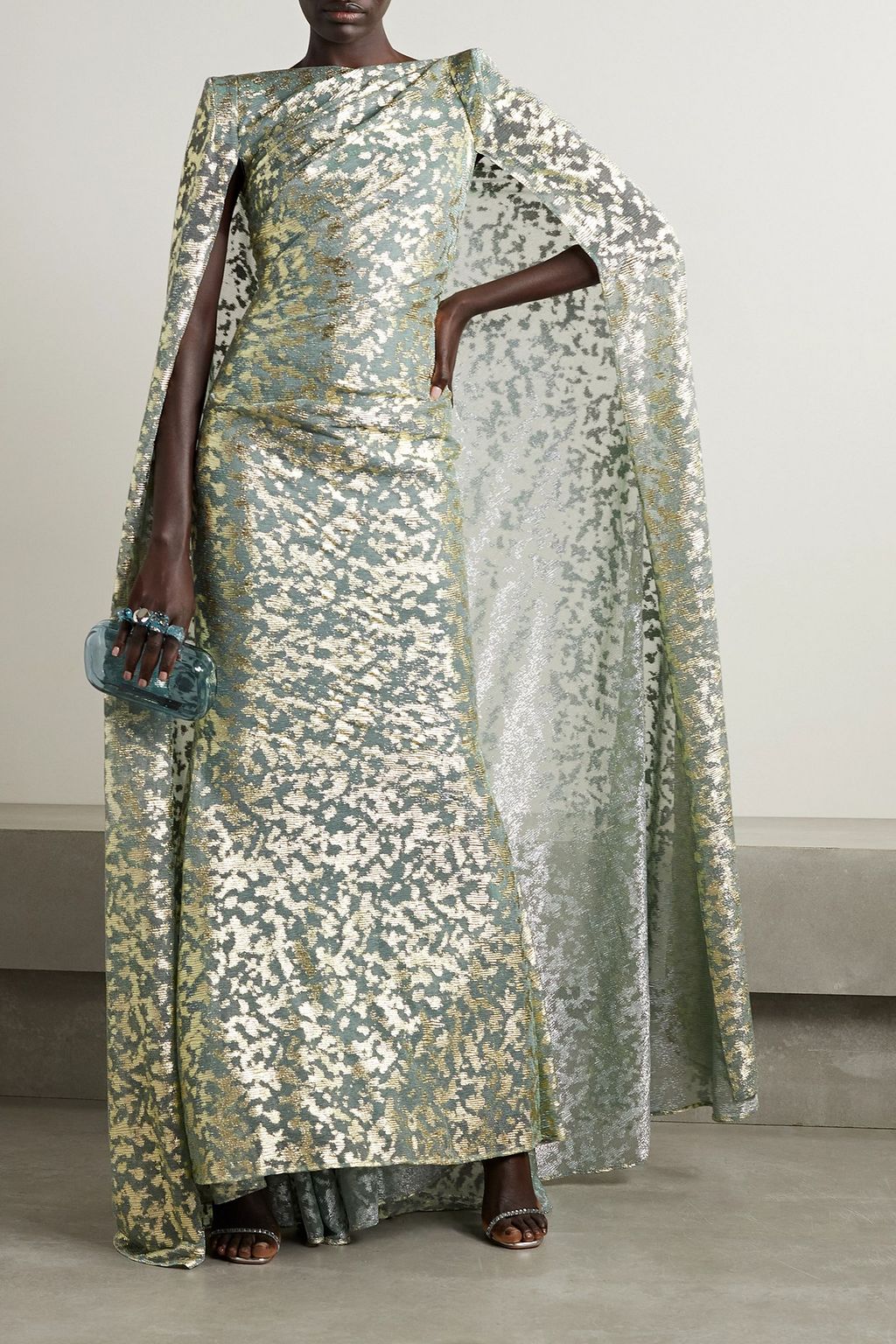 TALBOT RUNHOF Cape-effect metallic voile gown