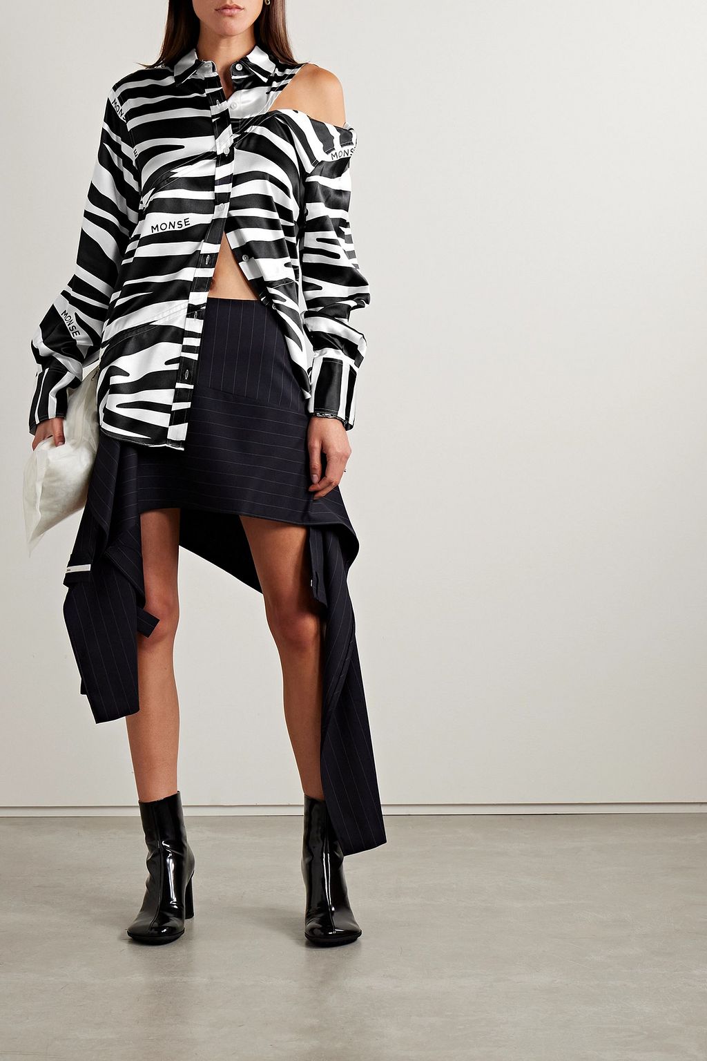 MONSE Zebra-print cutout silk-satin shirt