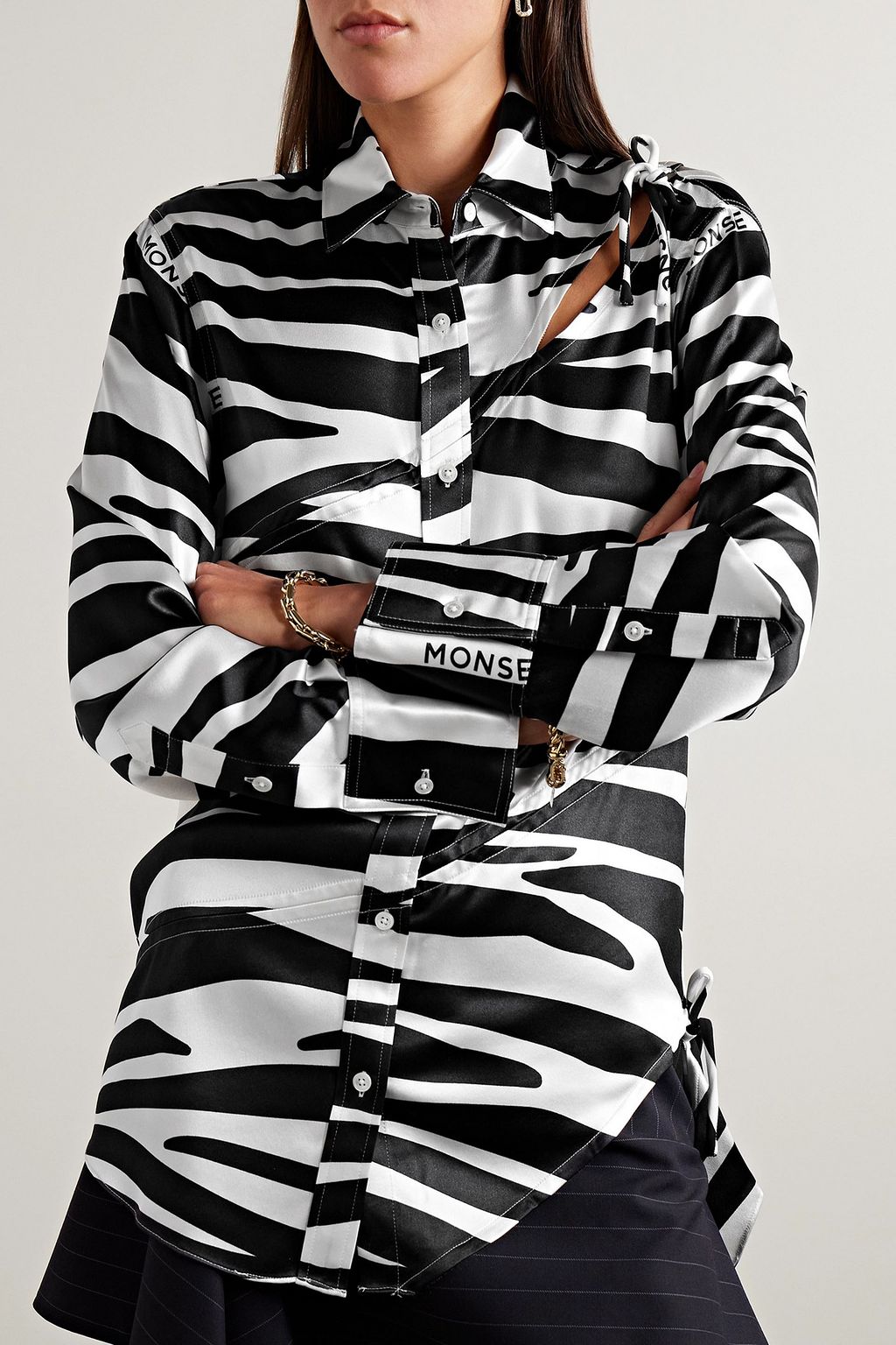MONSE Zebra-print cutout silk-satin shirt