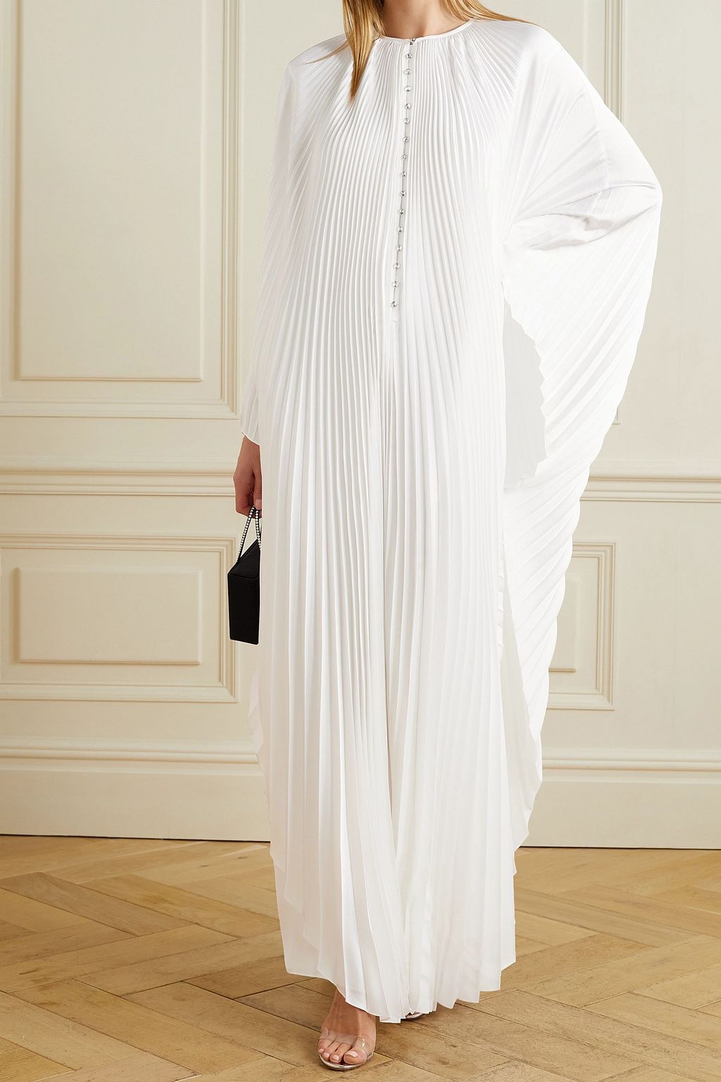 SEMSEM Swarovski crystal-embellished plissé-satin maxi dress