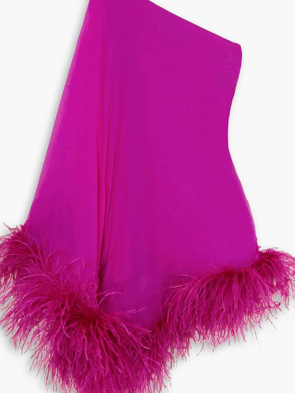 piccolo ubud spiritoone one-sleeve feather-trimmed silk-chiffon mini dress