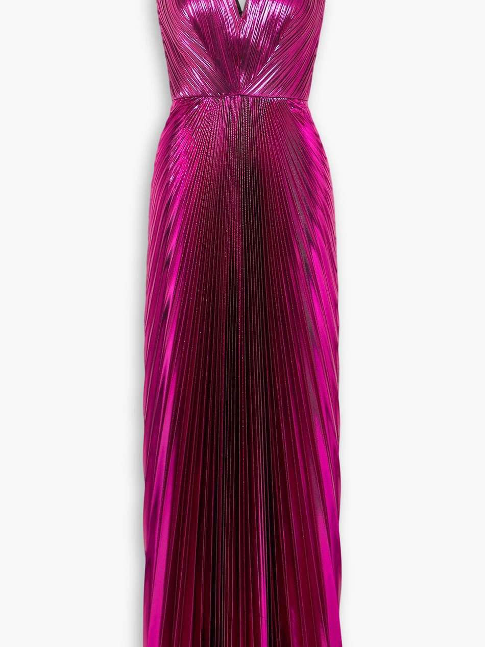 pleated metallic lamé gown