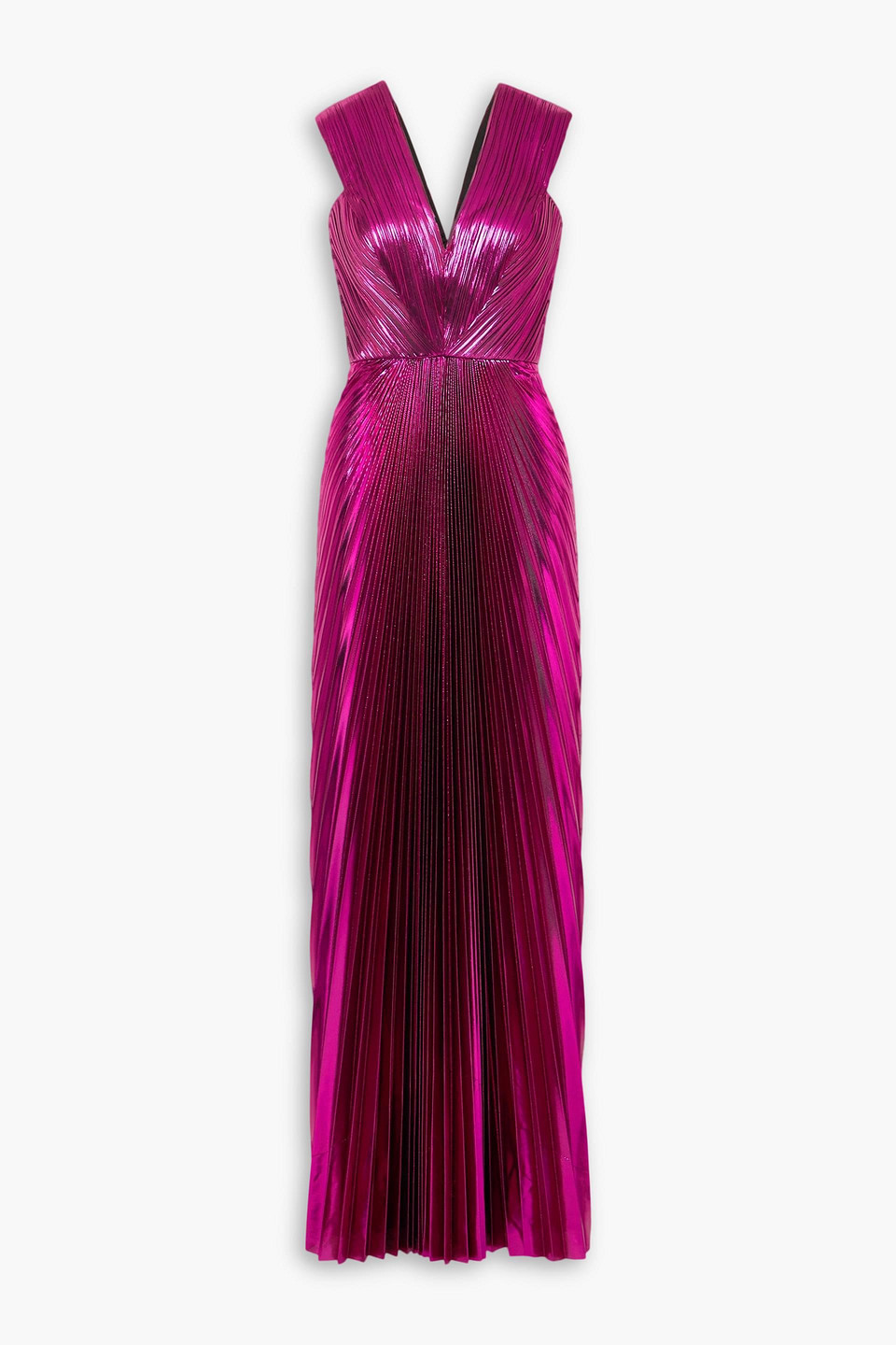 Semsem Pleated Metallic Lamé Gown In Fuchsia