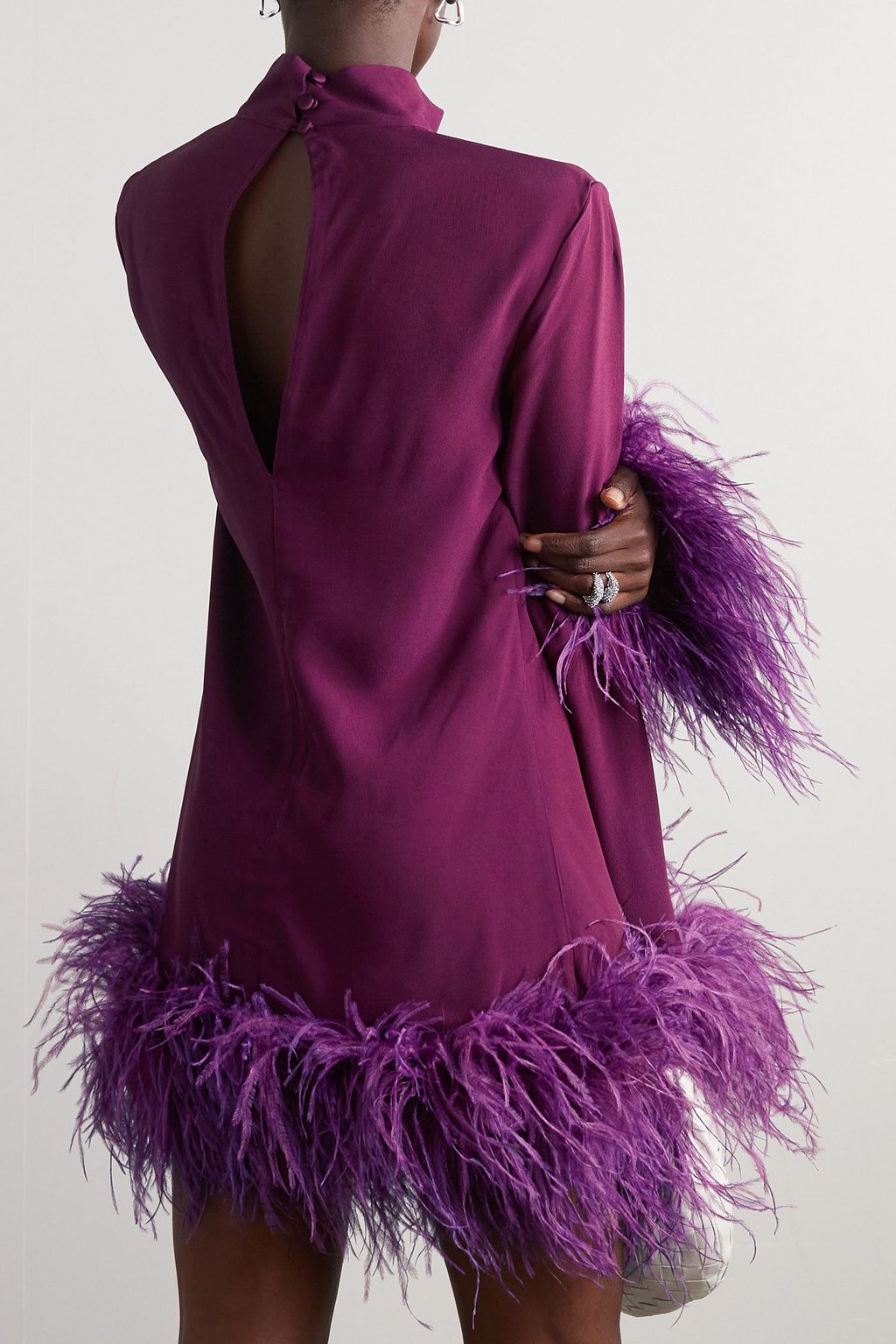 TALLER MARMO Gina feather-trimmed crepe mini dress