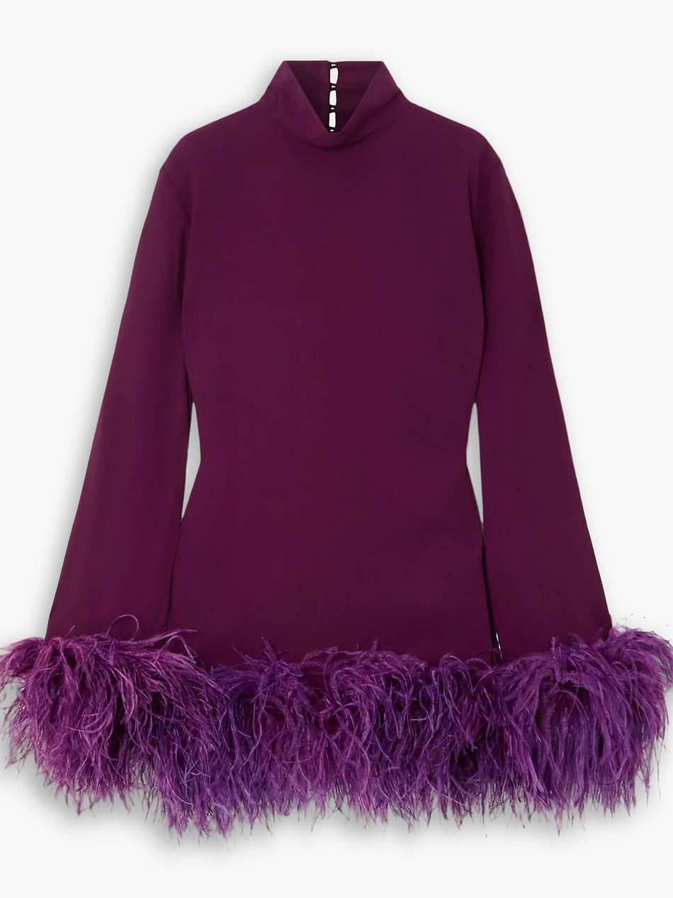 gina feather-trimmed crepe mini dress