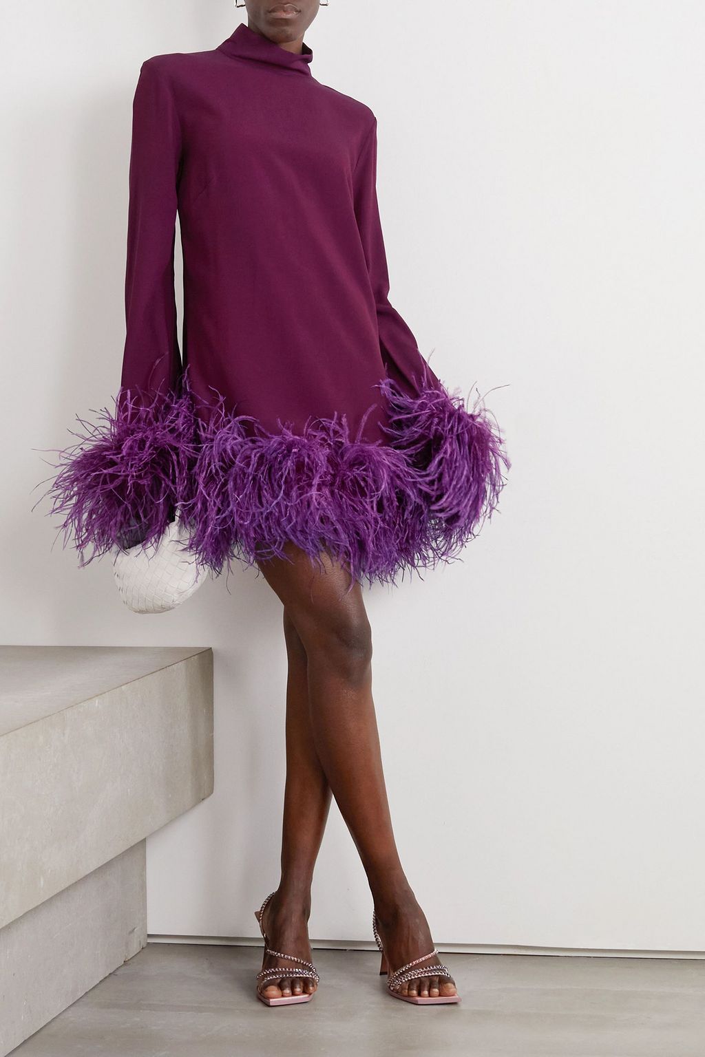 TALLER MARMO Gina feather-trimmed crepe mini dress