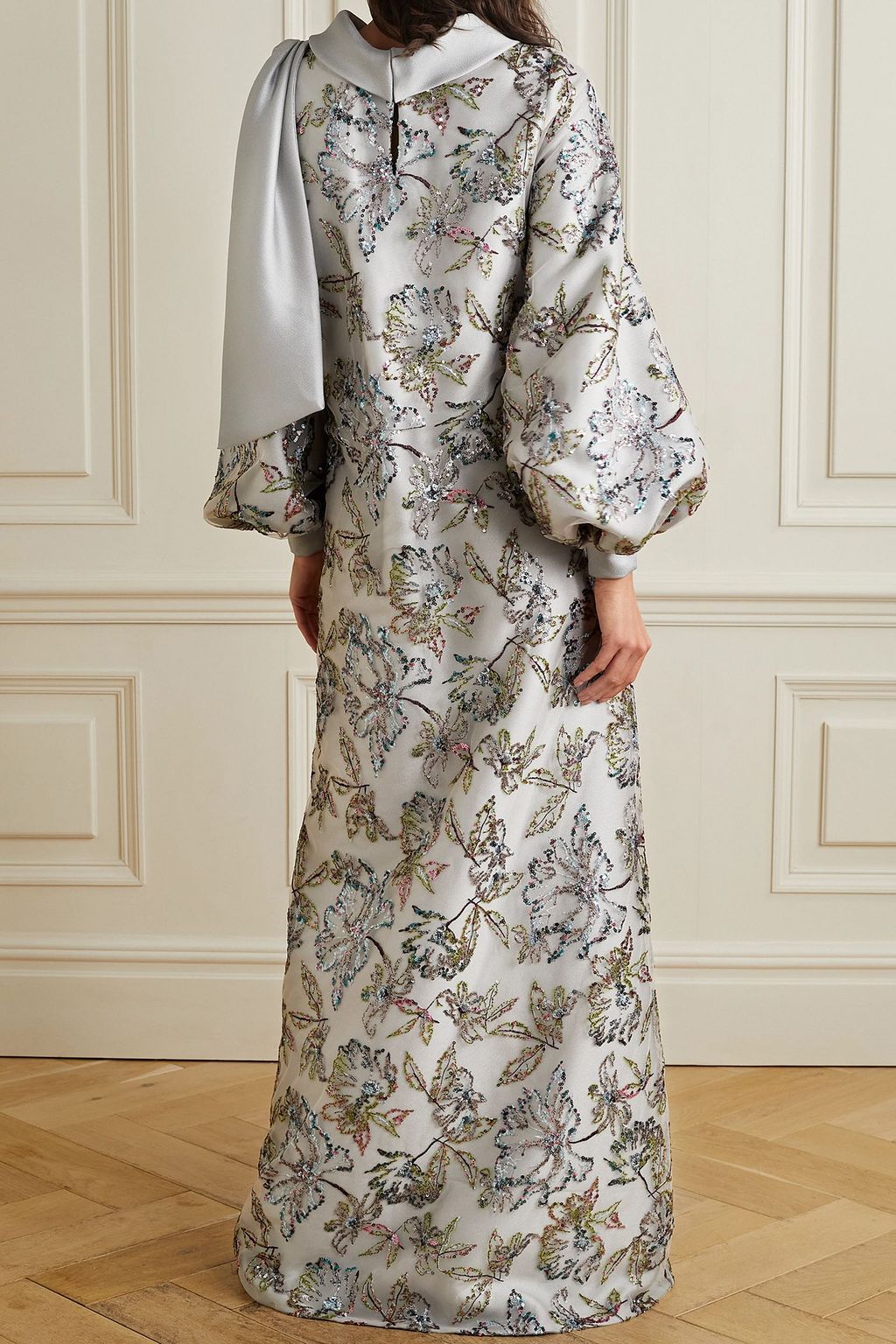 REEM ACRA Sequin-embellished embroidered tulle and satin-piqué gown