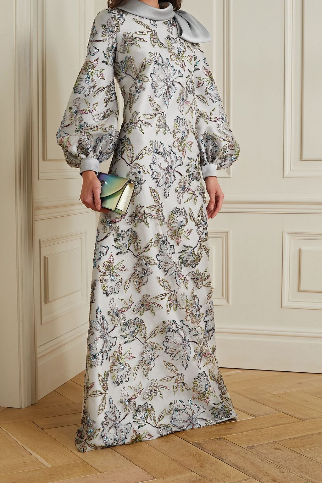 REEM ACRA Sequin-embellished embroidered tulle and satin-piqué gown