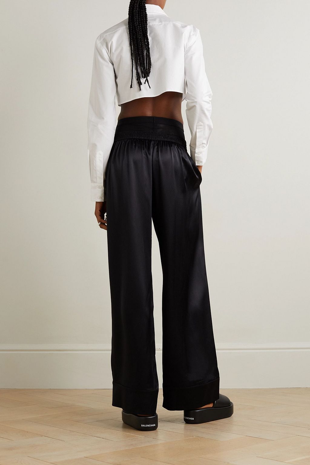 ALEXANDER WANG Mesh-paneled silk-charmeuse wide-leg pants