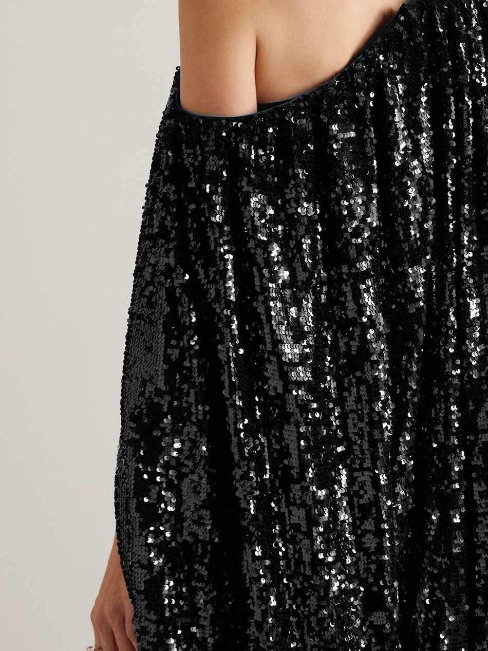 janie one-shoulder cape-effect sequined crepe mini dress
