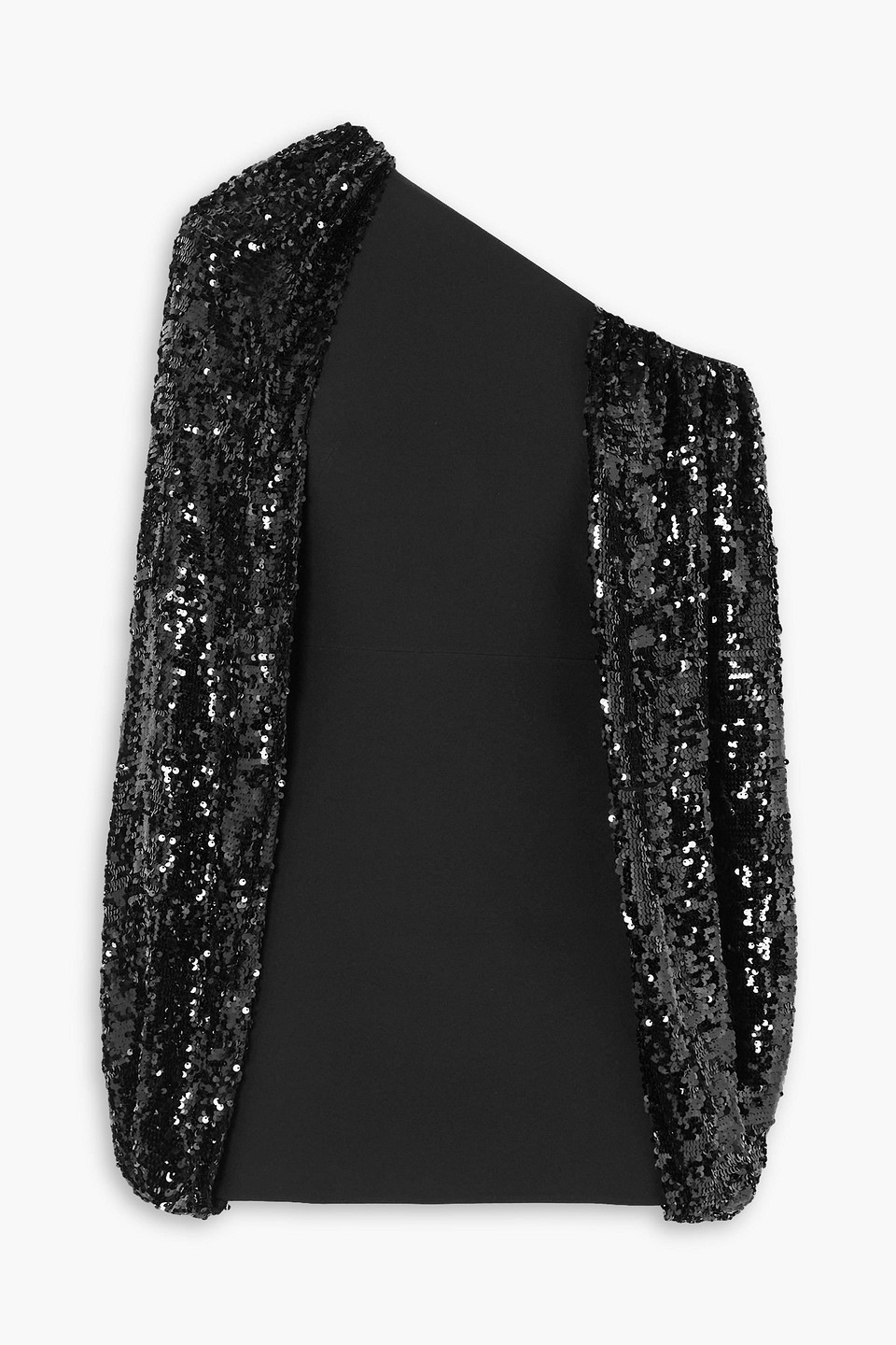 Safiyaa Janie One-shoulder Cape-effect Sequined Crepe Mini Dress In Black