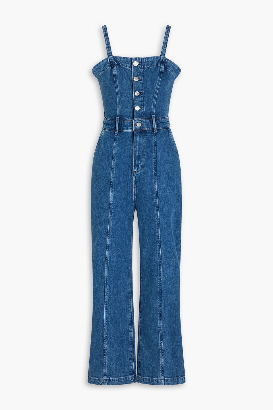 Paige Anessa Cropped Jumpsuit Aus Denim In Mittelblauer Denim