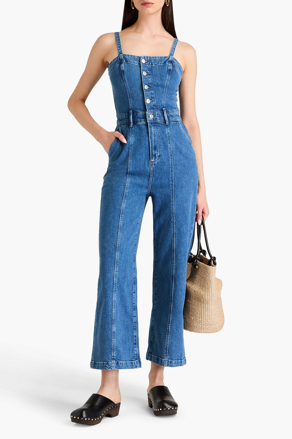 PAIGE ANESSA CROPPED DENIM JUMPSUIT