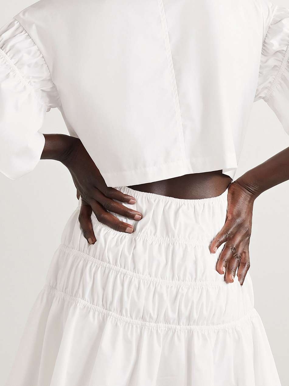 cutout ruched cotton-blend poplin mini dress