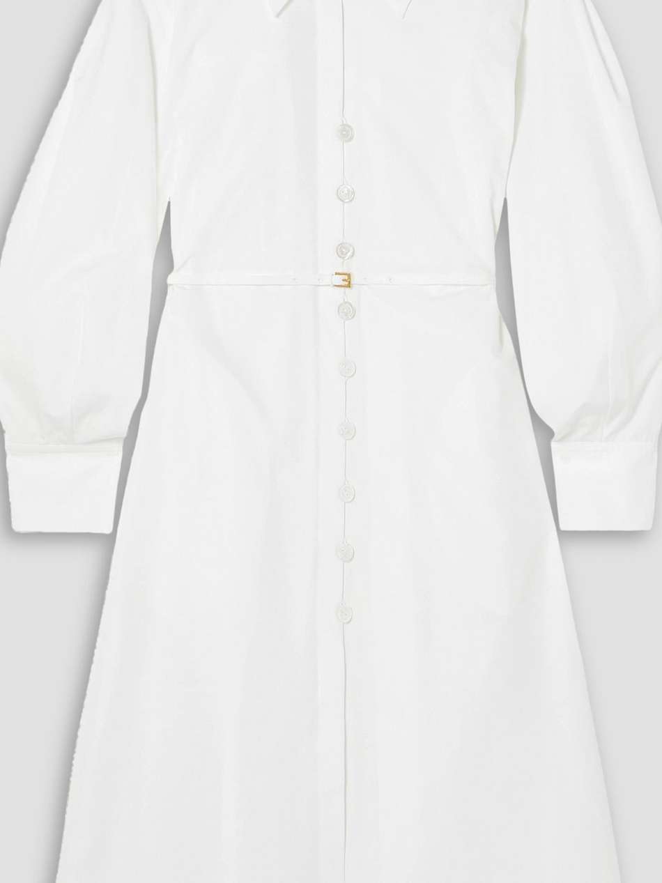 belted pleated cotton-poplin midi shirt dress