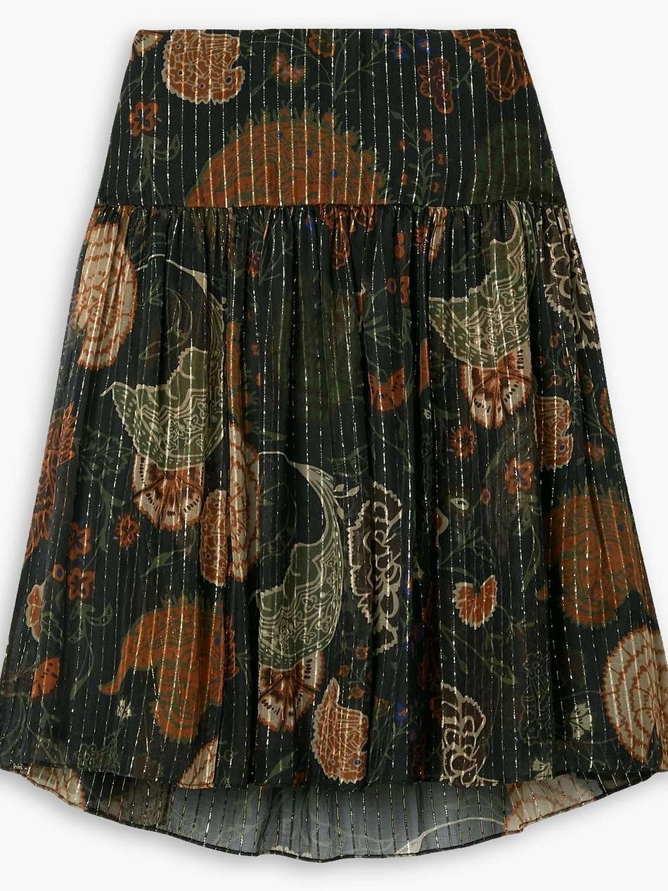 metallic printed chiffon mini skirt