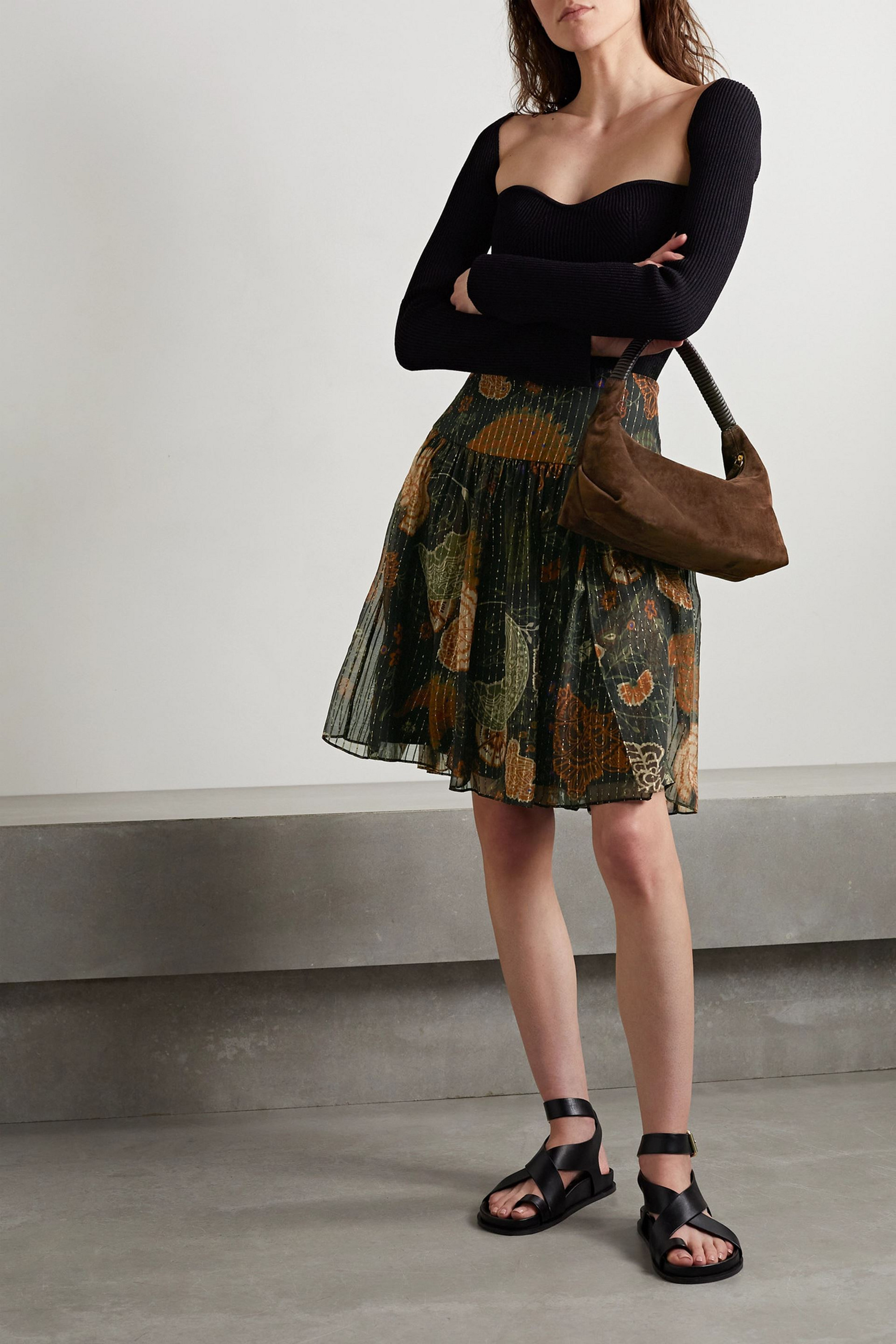 LAFAYETTE 148 Metallic printed chiffon mini skirt