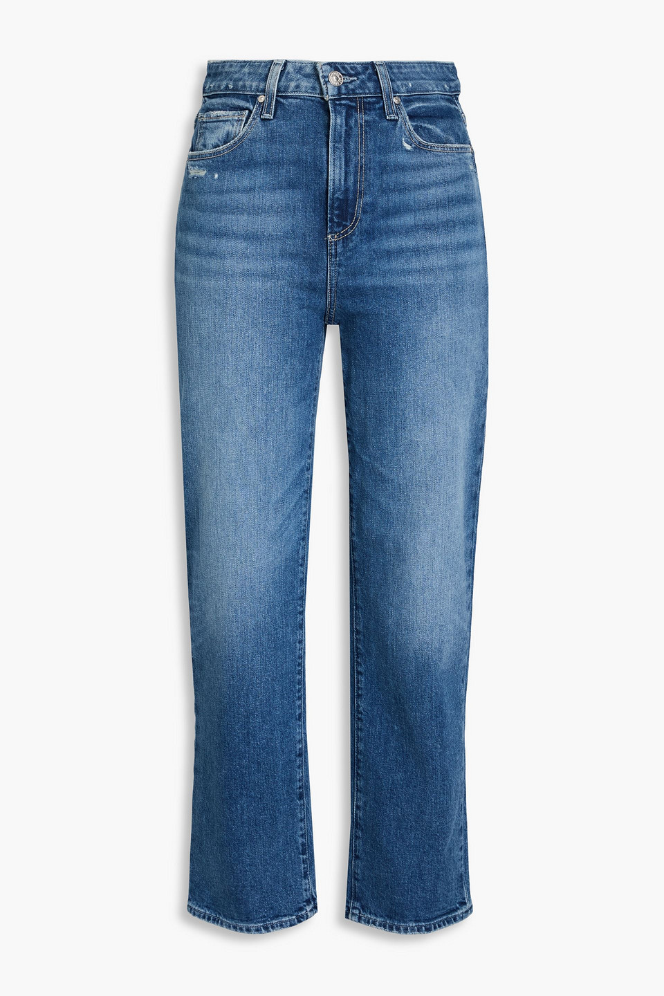 Paige Sarah Cropped High-rise Straight-leg Jeans In Mittelblauer Denim