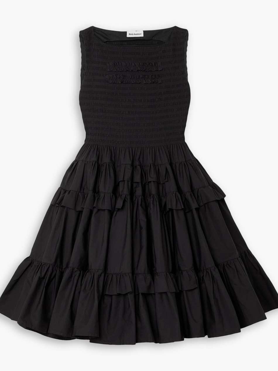 helen shirred pleated cotton mini dress