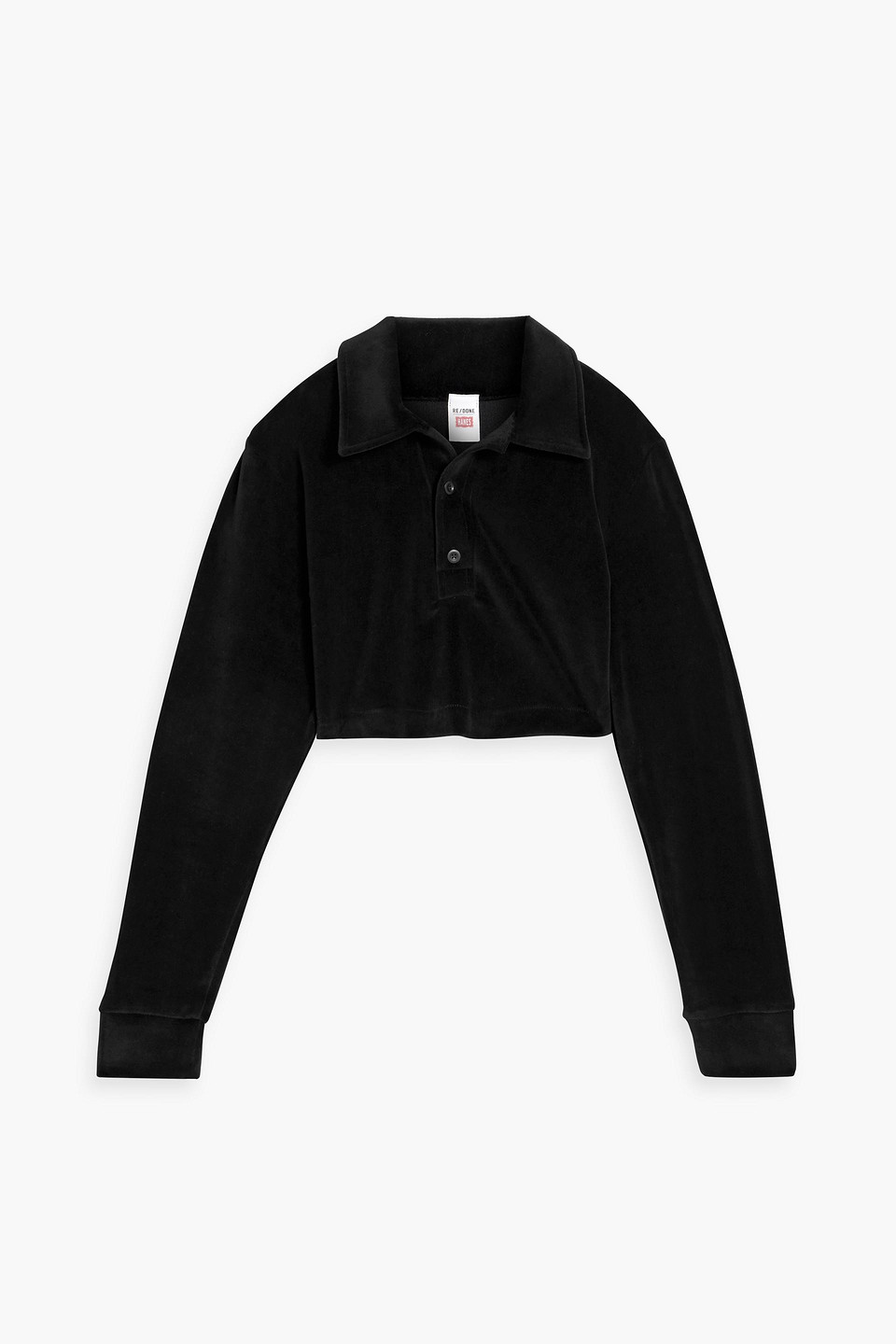 Re/done By Hanes Cropped Velour Polo Shirt In Black