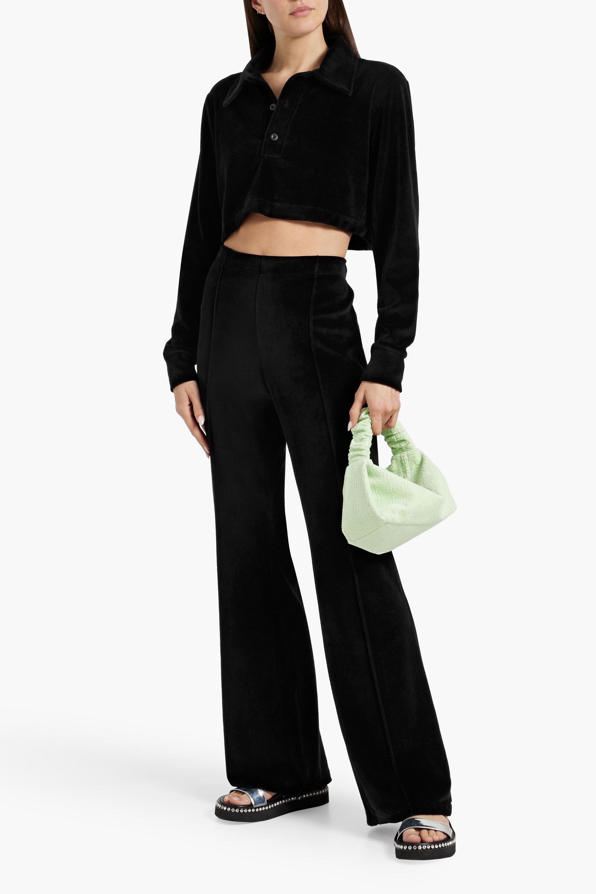 RE/DONE BY HANES Cropped velour polo shirt