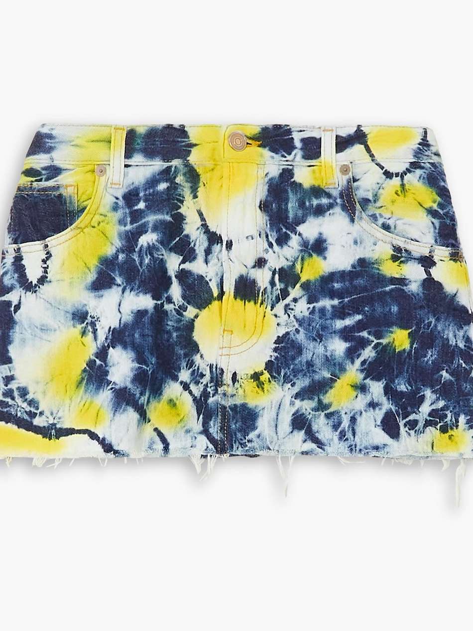moonrise frayed tie-dyed denim mini skirt