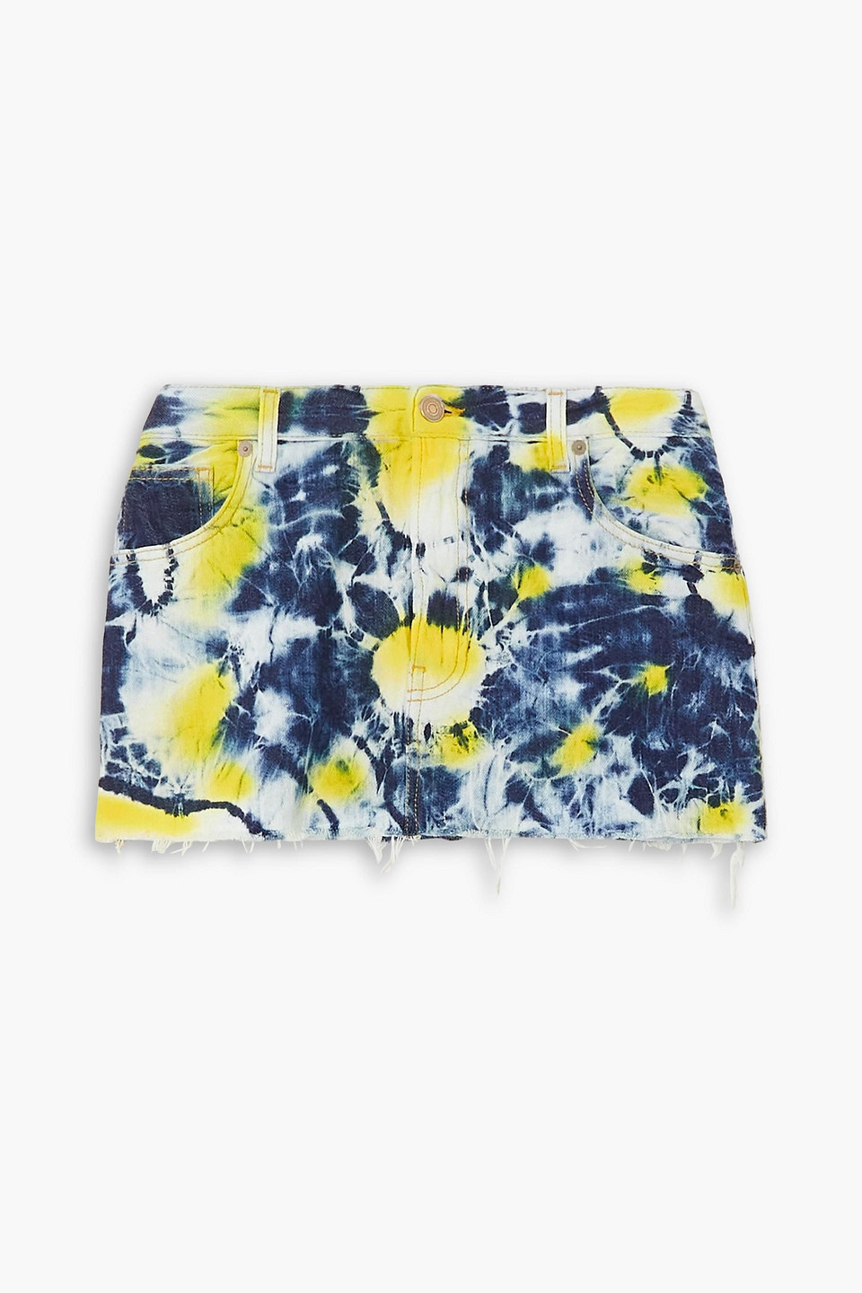 Alanui Moonrise Frayed Tie-dyed Denim Mini Skirt In Multi